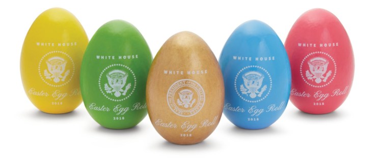 The official 2018 White House Easter Eggs have been crafted by Maine Wood Concepts in New Vineyard and come in yellow, green, pink or blue, plus there's a special gold egg.