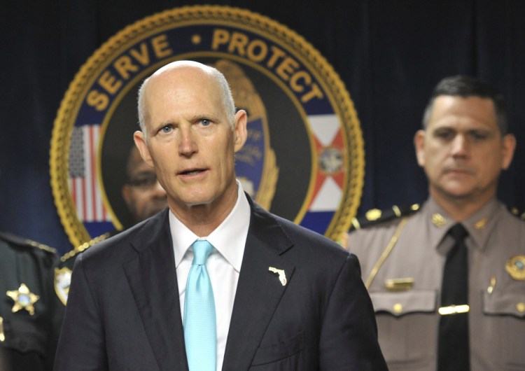 Florida Governor Rick Scott, speaking in Jacksonville last month, says he plans to discuss the gun-control bill with relatives of the 17 people killed in Parkland last month.