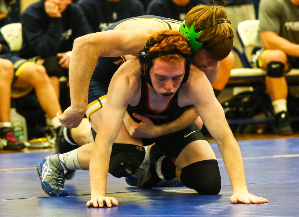 USM sophomore Peter Del Gallo, top, has lost only one match this season and goes into the NCAA Division III wrestling championships as the No. 4 seed at 125 pounds.