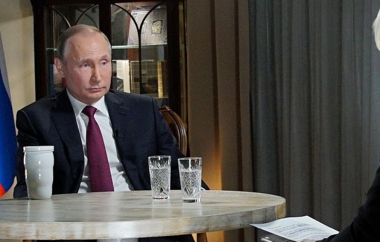 Russian President Vladimir Putin speaks during an interview with NBC News' Megyn Kelly in Kaliningrad. Putin denied the charge that he ordered meddling in the U.S. election.