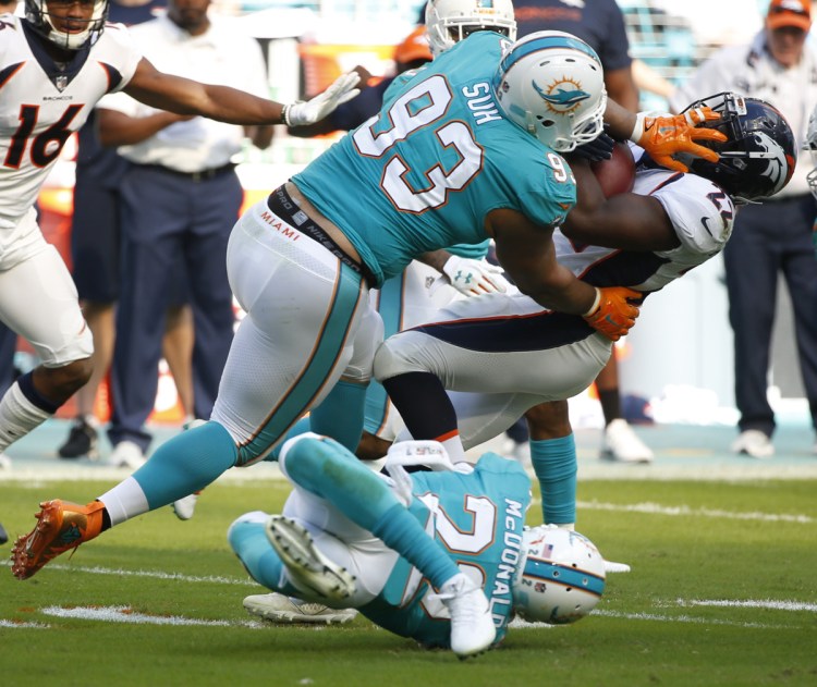Ndamukong Suh signed a $114 million, six-year contract with the Dolphins in 2015, but has not been the impact player the team expected. His days in Miami appear to be over.