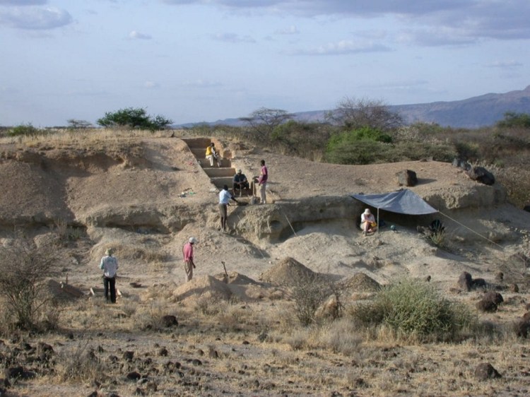 Researchers work at the Olorgesaile prehistoric site in Kenya.