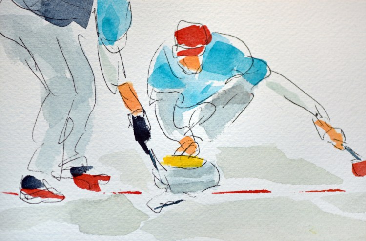 Children's author and watercolor artist Bruce McMillan tweeted to members of the U.S. Olympic curling team during February's Olympics, often sharing a painting he made of their matches. He did a dozen in all.