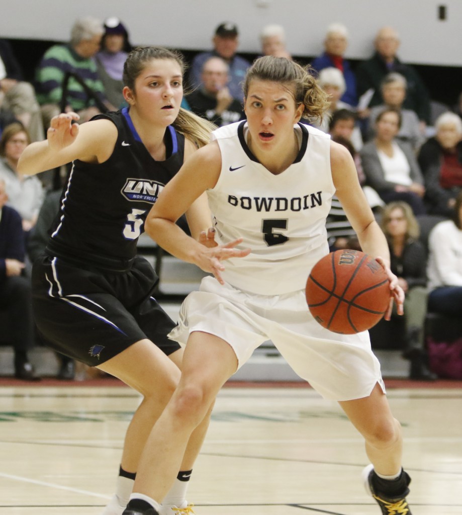 Bowdoin senior Kate Kerrigan, the national Division III Player of the Year, had 11 points, 12 rebounds and six assists in the win Friday night.