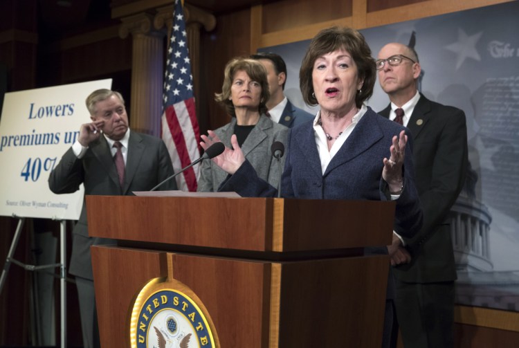 Maine Sen. Susan Collins is joined in March by fellow moderate Republicans in an effort to stabilize the ACA individual marketplaces, where premiums are surging dramatically. 