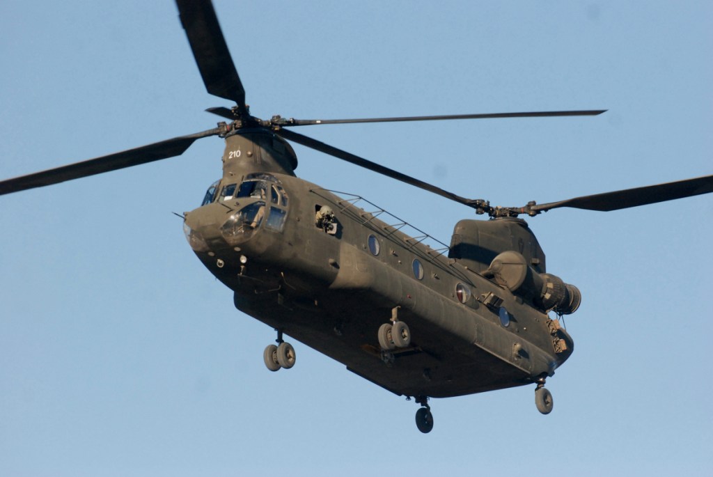Chinook helicopters such as this one will be used in training by the Canadian Air Force over the White Mountain National Forest and in the Lewiston-Auburn area from March 23-27.