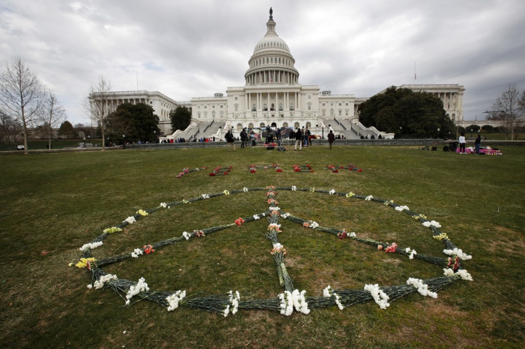 To memorialize the 5,000 children killed by Saudi bombings in Yemen, activists placed 5,000 flowers in a peace sign on the West Front of the Capitol on Monday. The Saudis' scorched-earth tactics have also included a blockade of ports that has brought Yemen to the brink of famine.