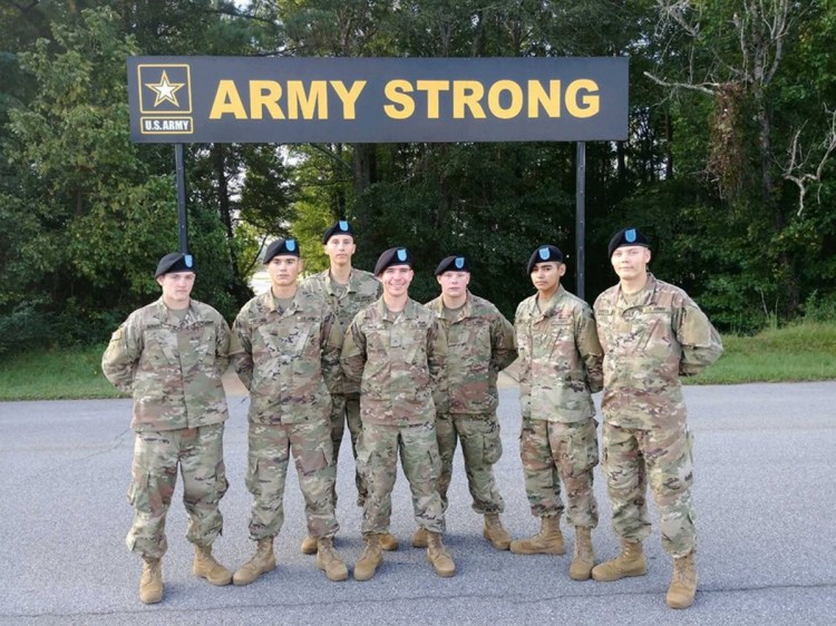 Austin Seeley, 19, of Farmington, third from the right in this group shot, left his Army post at Fort Campbell, Kentucky, and was advised by his father to turn himself in to the Franklin County sheriff. Anthony Seeley, Austin's father, a combat veteran, said his son has been hazed and put in unnecessarily dangerous situations by his team leader.