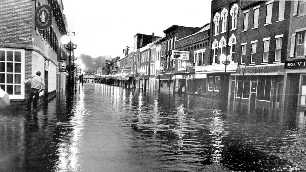 Water Street in downtown Gardiner is seen in April 1987 amid destructive flooding.