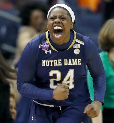 It was an improbable win, featuring overtime and last second shots, so it's no surprise the Arike Ogunbowale felt the need to celebrate during Notre Dame's 91-89 win over UConn on Friday night.