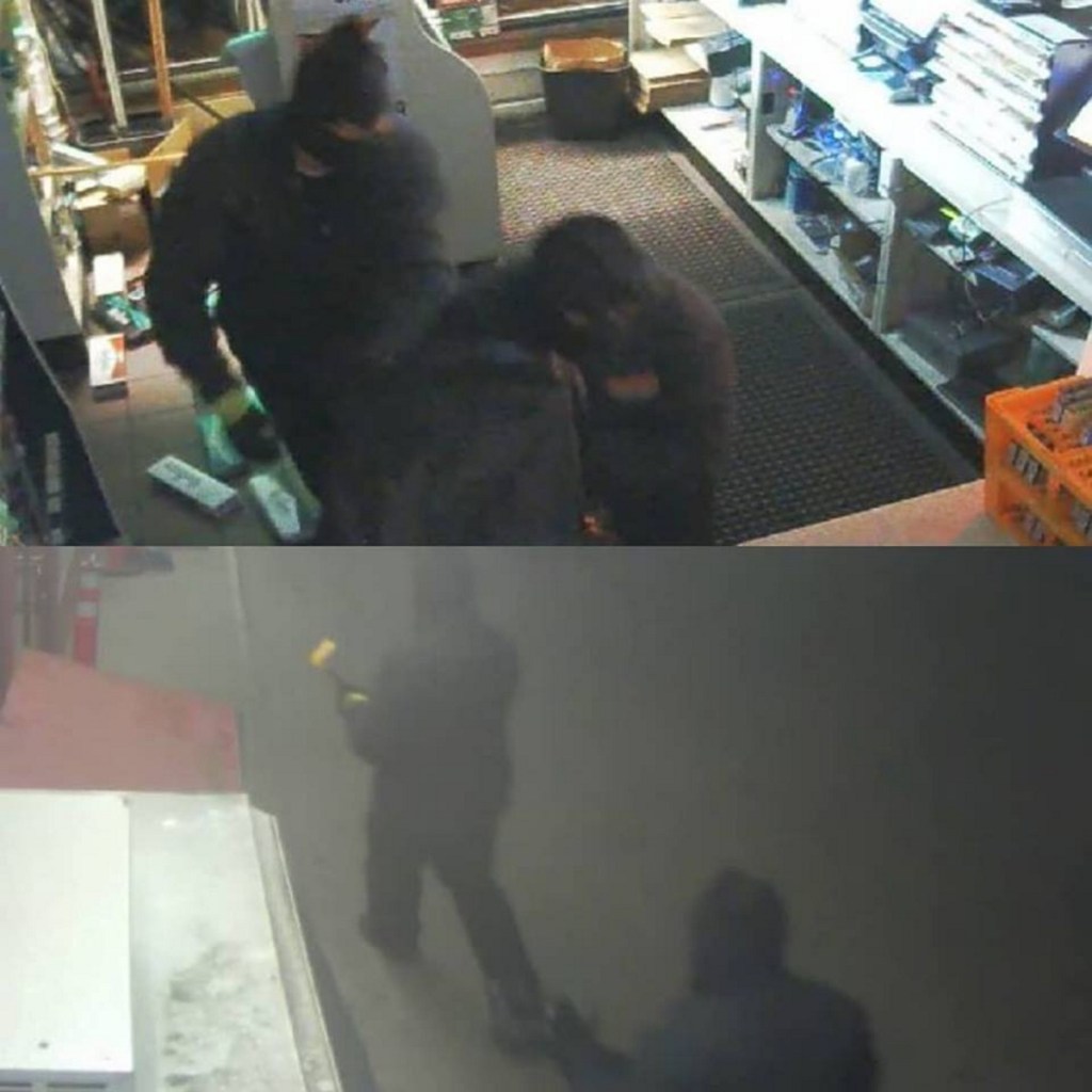 Surveillance images released by authorities show two people burglarizing the J&S Oil on Maine Avenue in Farmingdale Sunday night.
