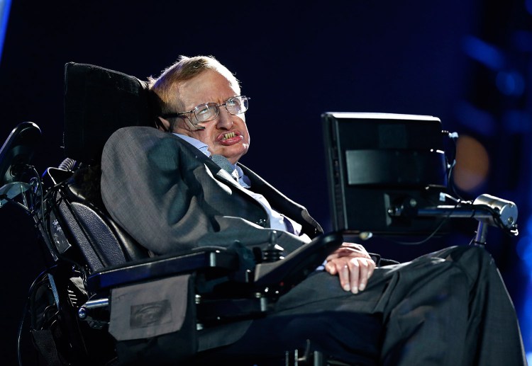 British physicist Stephen Hawking speaks during the Opening Ceremony for the 2012 Paralympics in London. Hawking, whose brilliant mind ranged across time and space though his body was paralyzed by disease, has died at the age of 76.