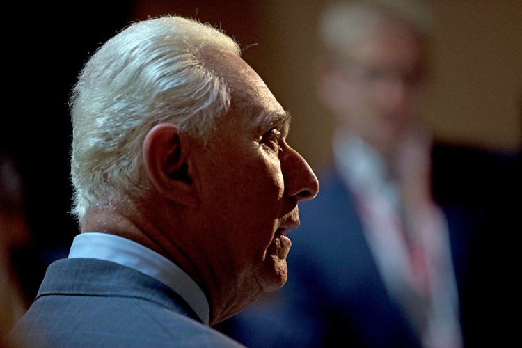 Roger Stone speaks to members of the media after testifying before the House Intelligence Committee on Sept. 26, 2017. He said there is "not one shred of evidence" that he was involved with Russian interference in the 2016 election. 