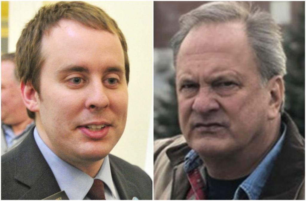 Republican U.S. Senate candidate Max Linn, right, has said his petition was "sabotaged" by the campaign of his primary opponent, state Sen. Eric Brakey, left. Maine's secretary of state says there's no evidence of that.