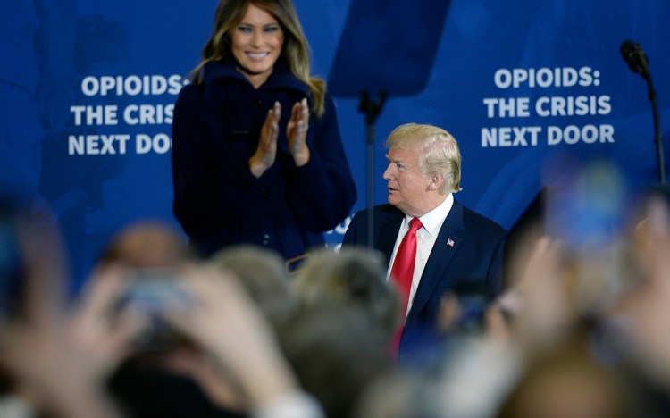First Lady Malania Trump introduces President Donald Trump at Manchester Community College Monday, March 19, 2018. 