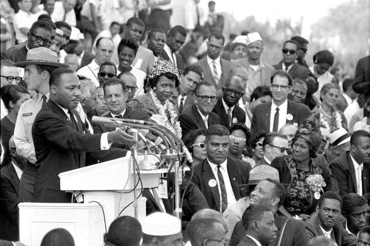 The Rev. Martin Luther King Jr. gestures during his "I Have a Dream" speech in Washington on Aug. 28, 1963.