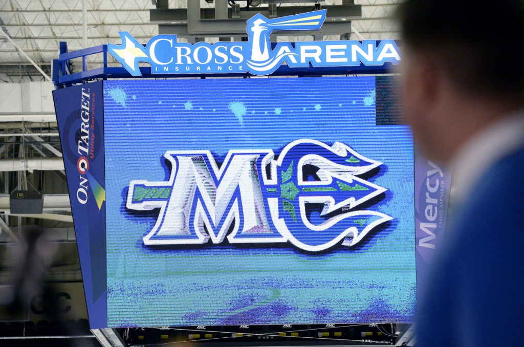 The Maine Mariners unveiled their logo on the scoreboard at Portland's Cross Insurance Arena in November 2017. The new pro hockey team begins play at the arena this fall. (Staff photo by Shawn Patrick Ouellette/Staff Photographer)