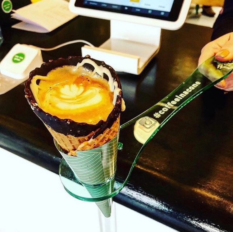 Coffee in a Cone, popular in South Africa, Australia and Europe, has arrived in Maine, for $4.75 at a little shop that opened in November in Portland's Monument Square.