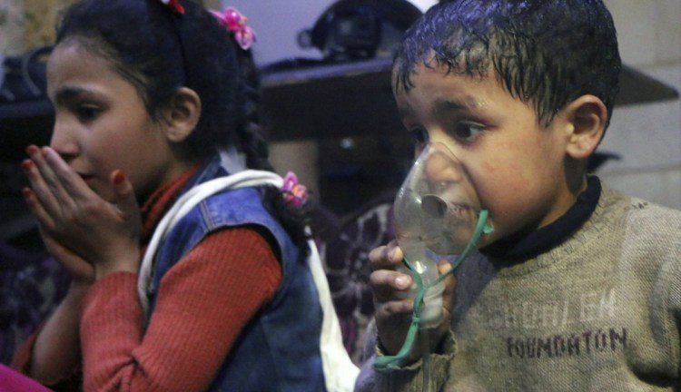 A child receives oxygen through respirators after an alleged poison gas attack in the rebel-held town of Douma, near Damascus, Syria.