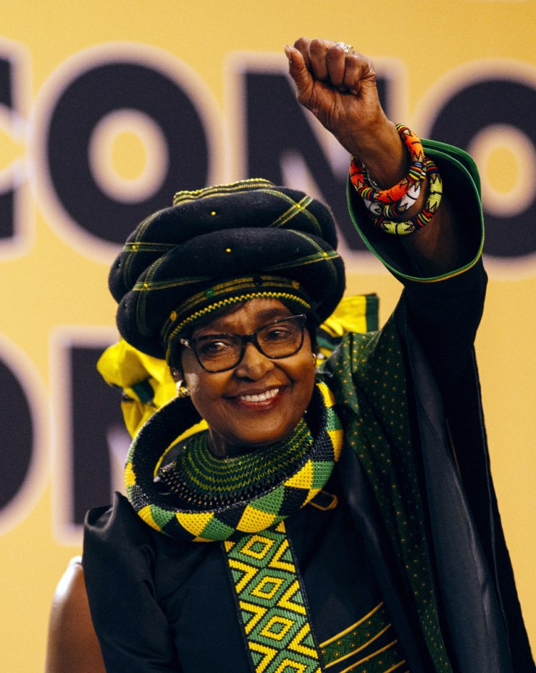 Winnie Madikizela-Mandela greets the audience during the 54th national conference of the African National Congress party in Johannesburg in December.