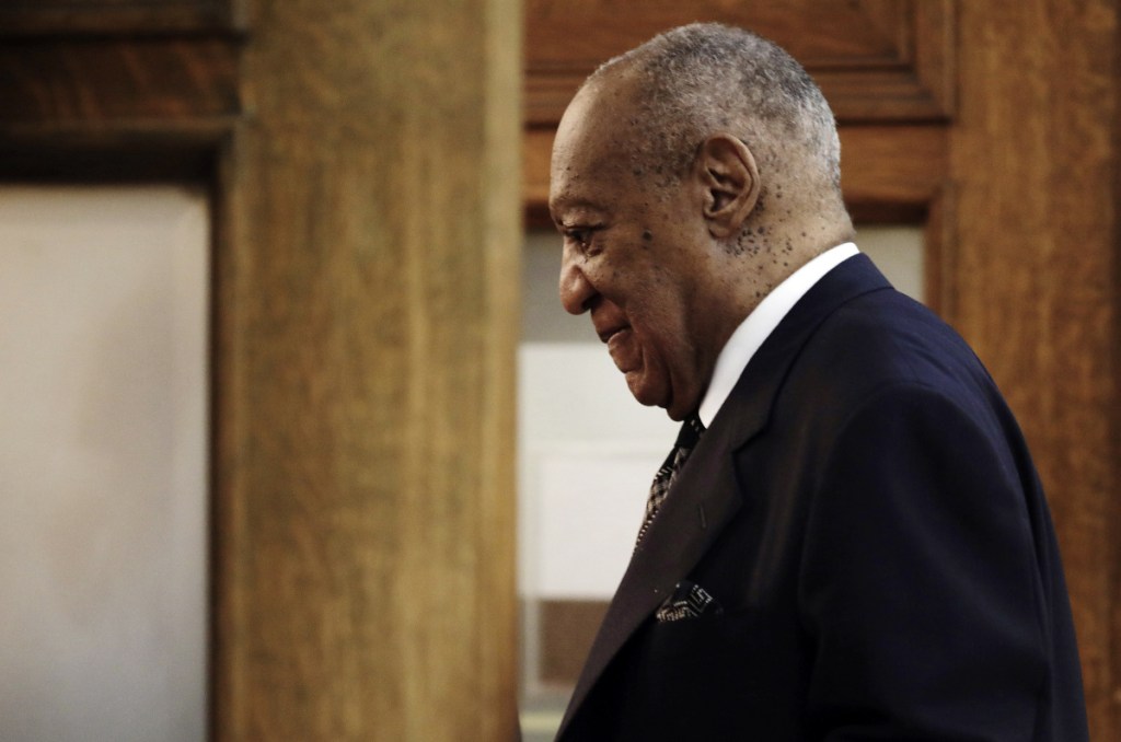 Actor and comedian Bill Cosby returns to the courtroom after a recess in his sexual assault retrial Monday at the Montgomery County Courthouse in Norristown, Pa.