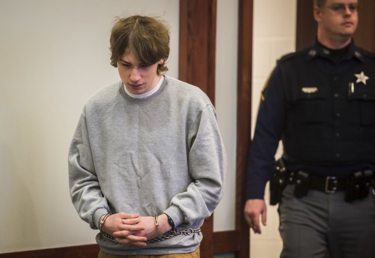 Jack Sawyer appears in Vermont Superior Court for a hearing Tuesday at which his bail was set at $100,000. Prosecutors say Sawyer was planning a school shooting at Fair Haven Union High School in Fair Haven, Vermont.
