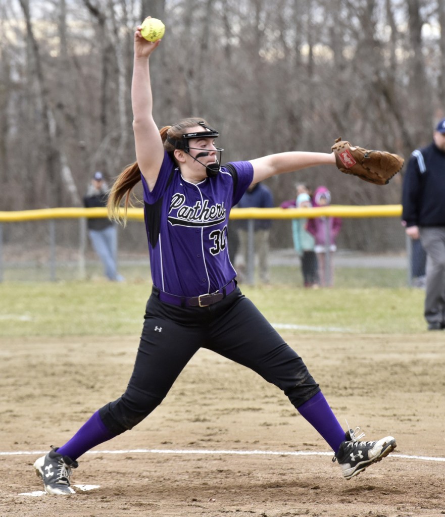 Waterville pitcher Molly Wasilewski throws against Winslow on Wednesday in Winslow.