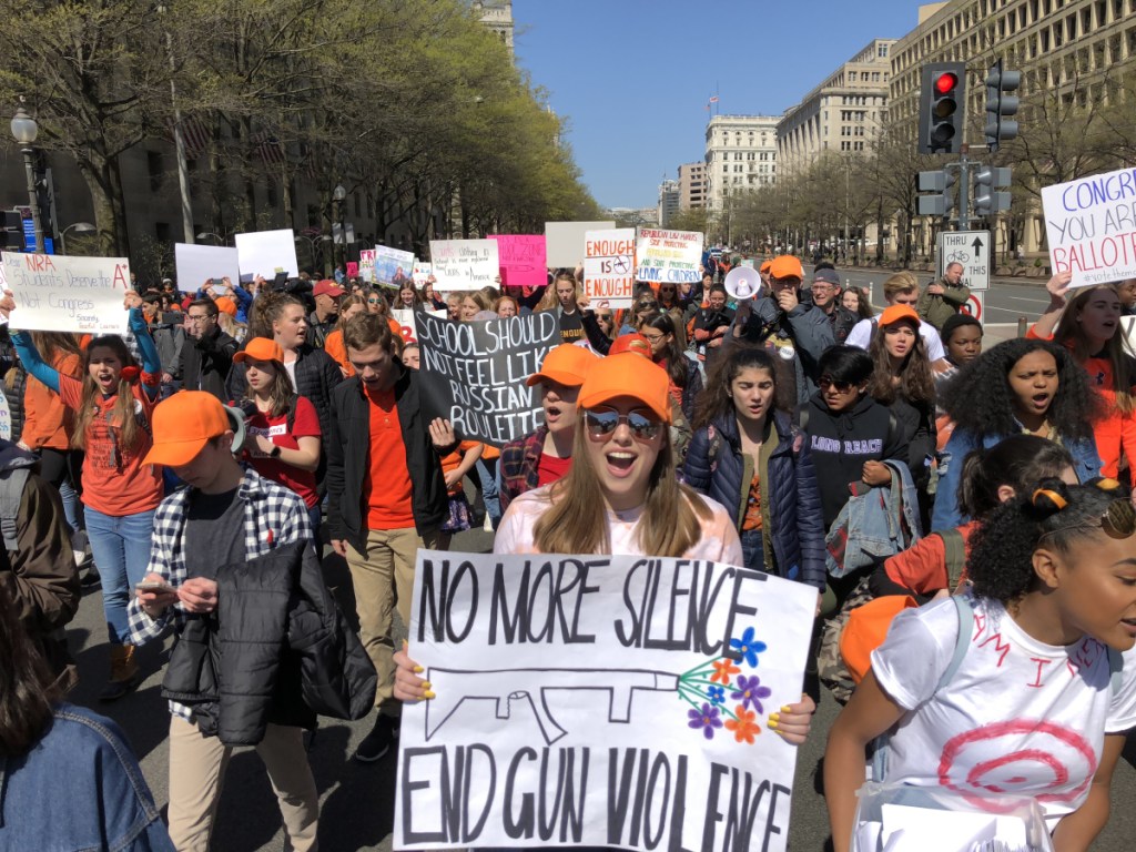 Students calling for an end to gun violence walked out of school Friday in Washington. MUST CREDIT: Washington Post photo by Michael Robinson Chavez