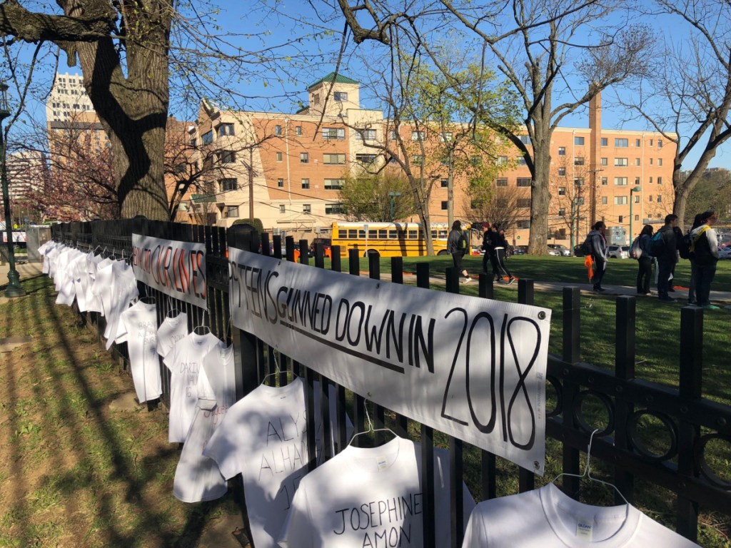 A memorial to teen victims of gun violence is seen outside Bethesda Chevy Chase High in Maryland. MUST CREDIT: Washington Post photo by Bonnie Jo Mount