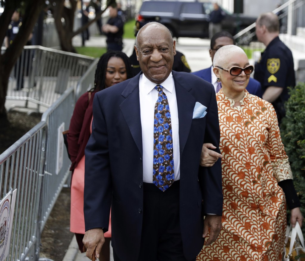 One-time comedy icon Bill Cosby arrives with his wife, Camille, for his sexual assault trial, Tuesday, at the Montgomery County Courthouse in Norristown, Pa.