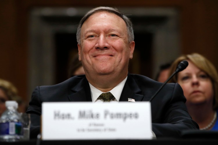 Mike Pompeo smiles after his introduction before the Senate Foreign Relations Committee during a confirmation hearing for him to become the next secretary of state, on Capitol Hill in Washington this month.
