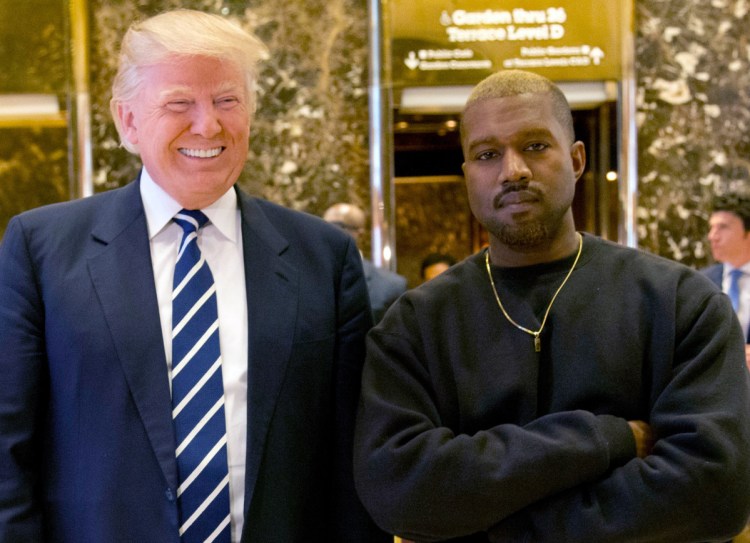 President Trump, shown with Kanye West in December 2016, on Thursday wrote, "Thank you Kanye, very cool!" in response to supportive tweets.
