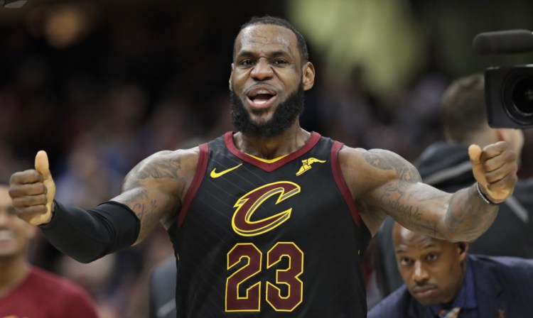 LeBron James celebrated Wednesday after hitting a 3-pointer to break a tie and beat Indiana in Game 5, but the Pacers believe they should have already had the lead. They say goaltending should have been called when James blocked a shot.
