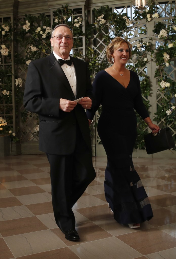 Maine Gov. Paul LePage and his daughter Lauren LePage arrive for Tuesday's state dinner in Washington. Both the governor and President Trump can be credited as strong, supportive fathers of their daughters.