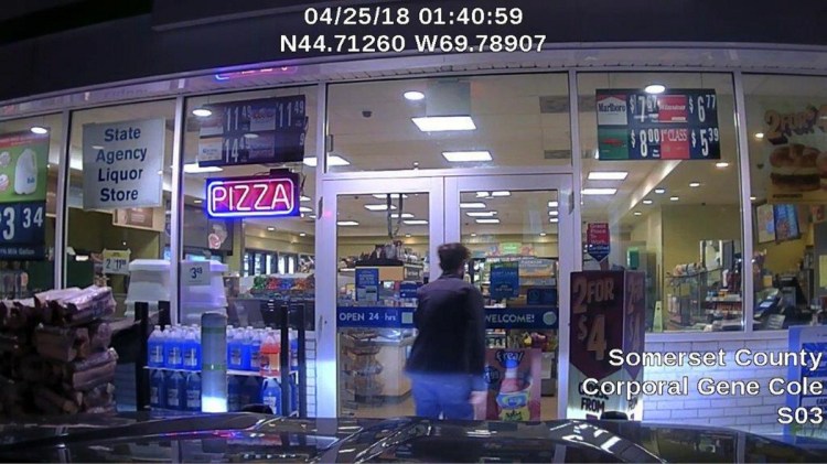 Police said this dashboard camera video image shows John Williams, the man suspected of killing Cpl. Eugene Cole early Wednesday morning, after he stole the policeman's cruiser and committed a theft at a Cumberland Farms store in Norridgewock.
