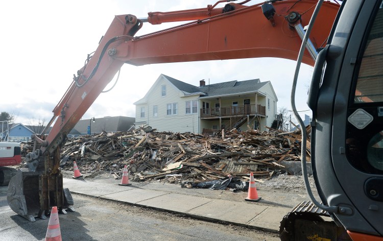 What remained Tuesday of The Griffin Club, a fixture of South Portland’s Knightville neighborhood.