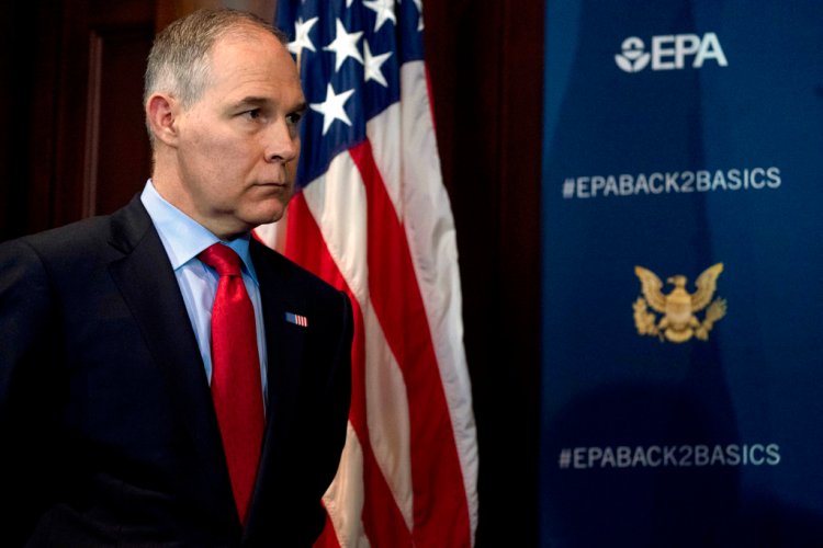 EPA Administrator Scott Pruitt attends an April 3 news conference on his decision to scrap Obama administration fuel standards. 