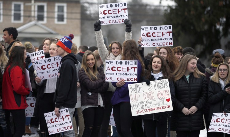 Scarborough High School students rally in support of embattled Principal David Creech on Feb. 26. A reader says the recall of three school board members would benefit teachers and students.
