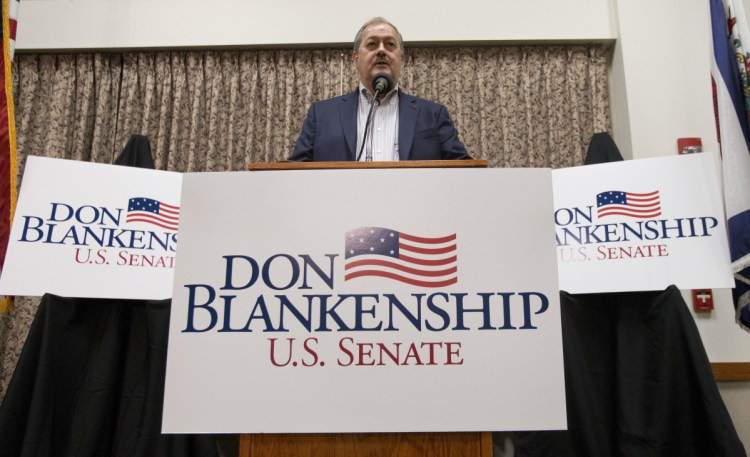 Former Massey CEO and West Virginia Republican Senatorial candidate Don Blankenship speaks during a town hall to kick off his campaign in Logan, W.Va.