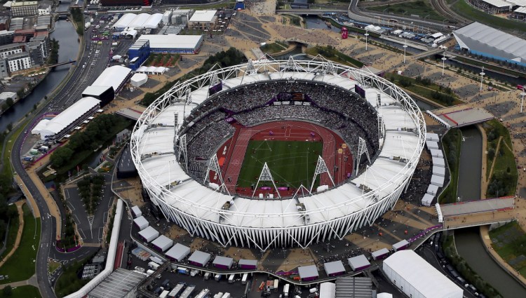 This 2012 photo shows the Olympic Stadium at Olympic Park, in London. The New York Yankees and Boston Red Sox will play a two-game series at London's Olympic Stadium on June 29-30 next year. These will be the first regular-season MLB games in Europe. The Red Sox will be the home team for the both games.
