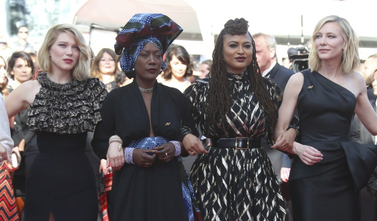 Jury members, from left, Lea Seydoux, Khadja Nin, Ava Duvernay and Cate Blanchett walk the red carpet at the Cannes Film Festival on Saturday.