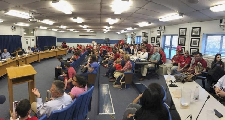 More than 100 Westbrook teachers staged a demonstration at a school committee meeting in May to call for a new contract.