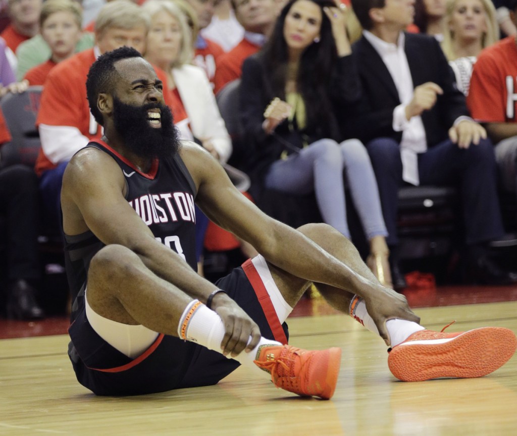 Houston's James Harden scored 41 points in the Western Conference finals opener against Golden State Monday night despite getting injured in the first half.