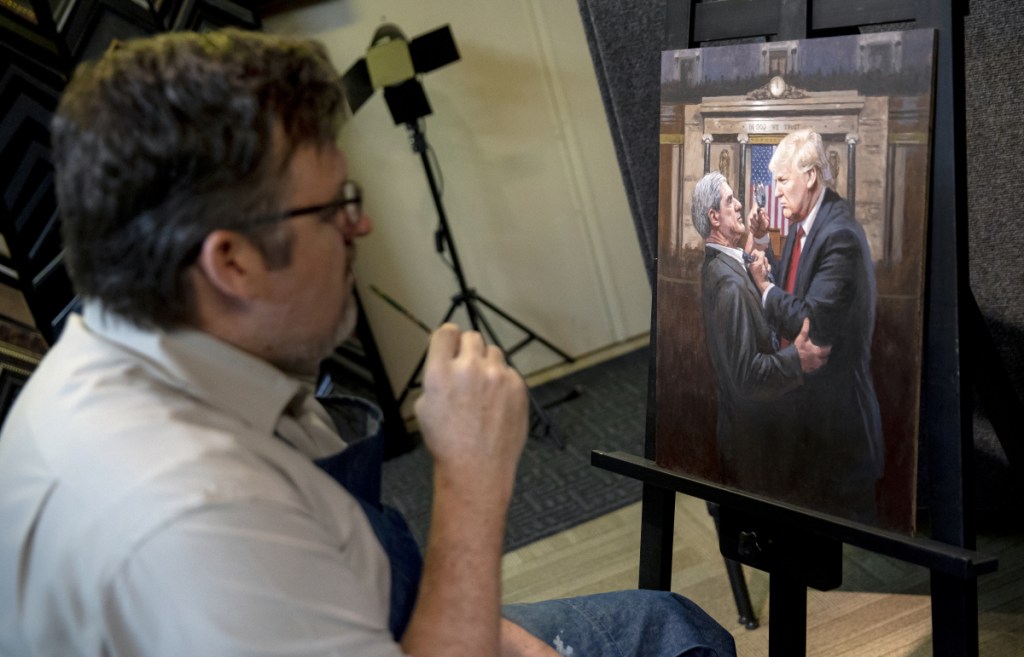 Jon McNaughton with his latest work, "Expose the Truth." The Utah artist has become the most famous pro-Trump painter in the country. Washington Post/Kim Raff