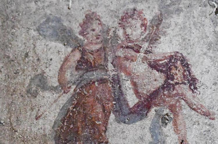 A detail of a fresco that was found during excavation works at  Pompeii. 