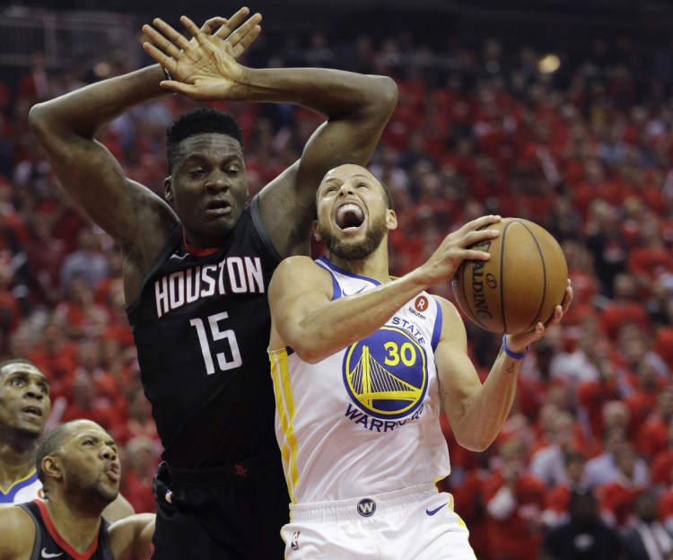 Stephen Curry, feeling pressure from Houston's Clint Capela in Golden State's Game 2 loss on Wednesday, was 1 for 8 from 3-point range and scored just 16 points.