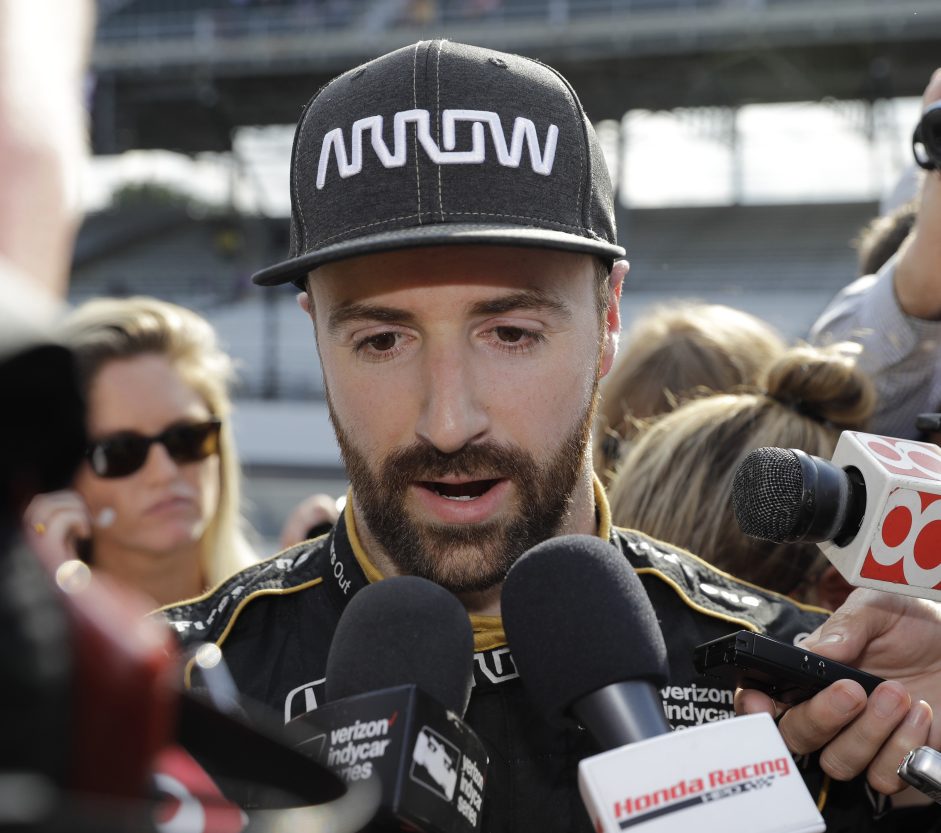James Hinchcliffe, of Canada, talks with the media on Saturday after he failed to qualify for the Indianapolis 500.
