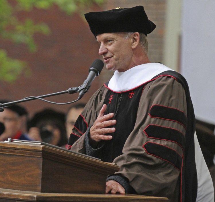 Sting sings a song at Brown University's graduation ceremony Sunday in Providence, R.I.