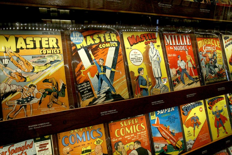 Comic books on display at Geppi's Entertainment Museum in Baltimore. Museum owner Stephen A. Geppi is donating more than 3,000 items from his holdings, many spanning the eight-decade history of the American comic-book industry, to the Library of Congress.   Washington Post photo by Lois Raimondo