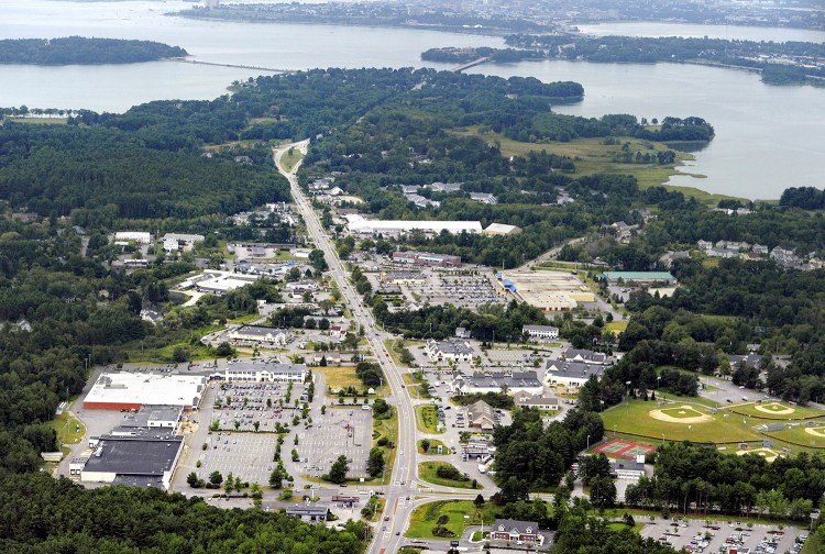 An aerial view of the Falmouth business district in 2012.